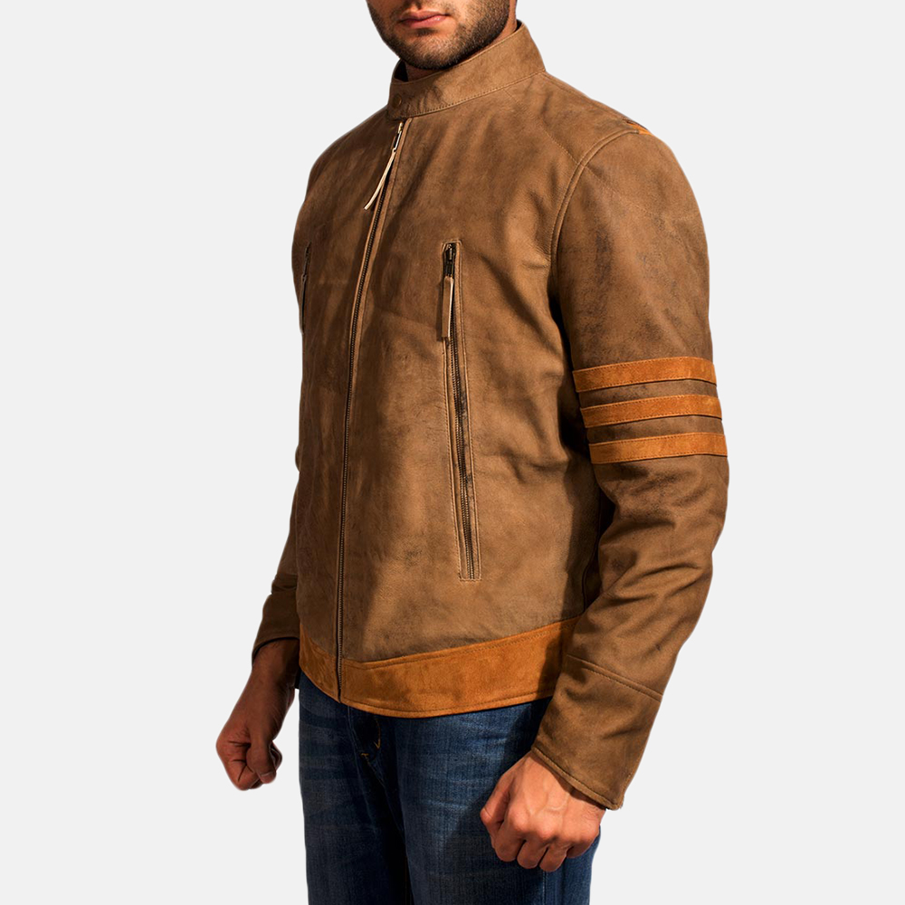 Mens Wolf Brown Leather Jacket
